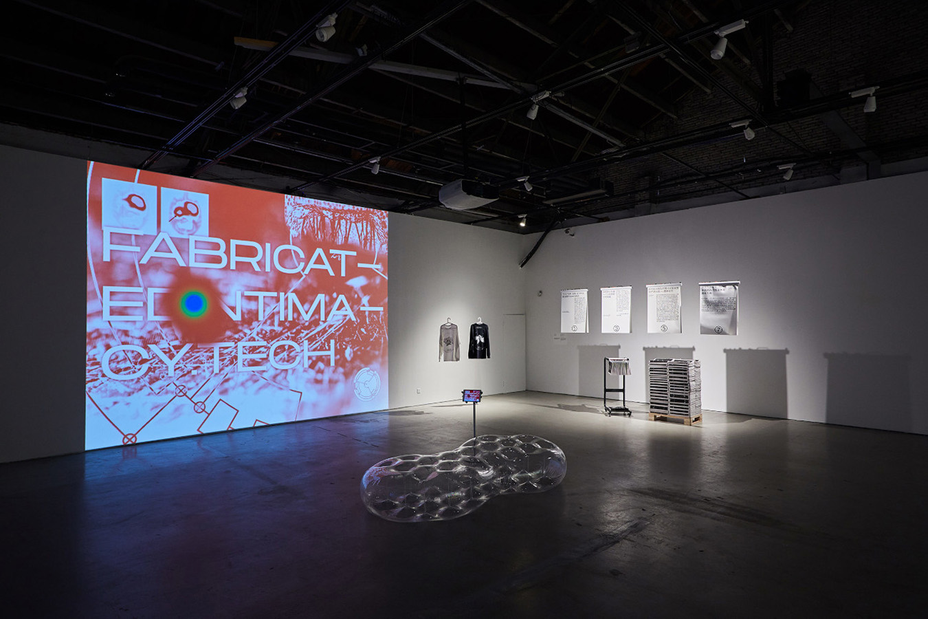 gallery space with a projection of fabricated intimacy website on wall
