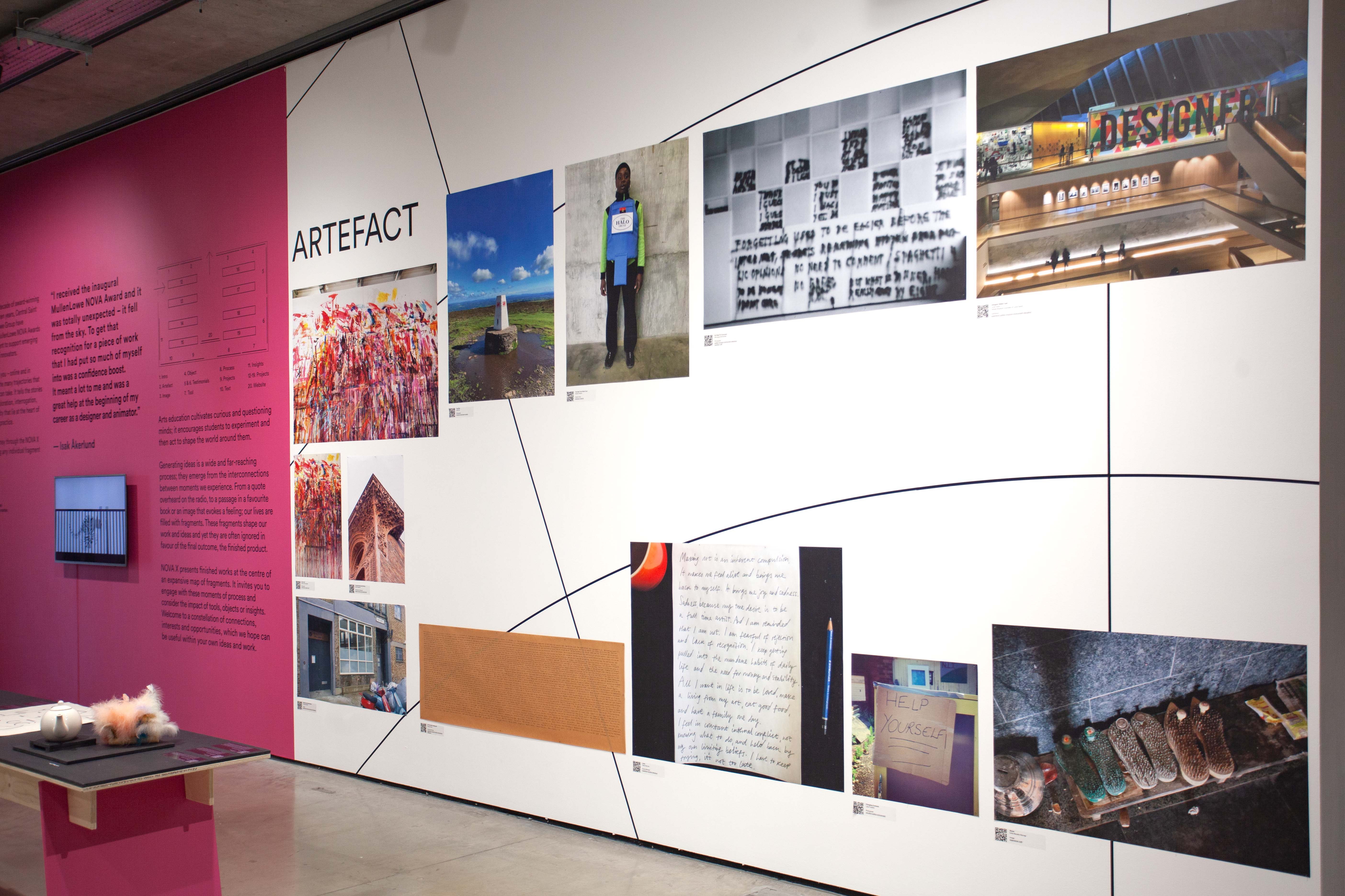 Nova X exhibition, a wall displaying images with the Nova X grid behind.