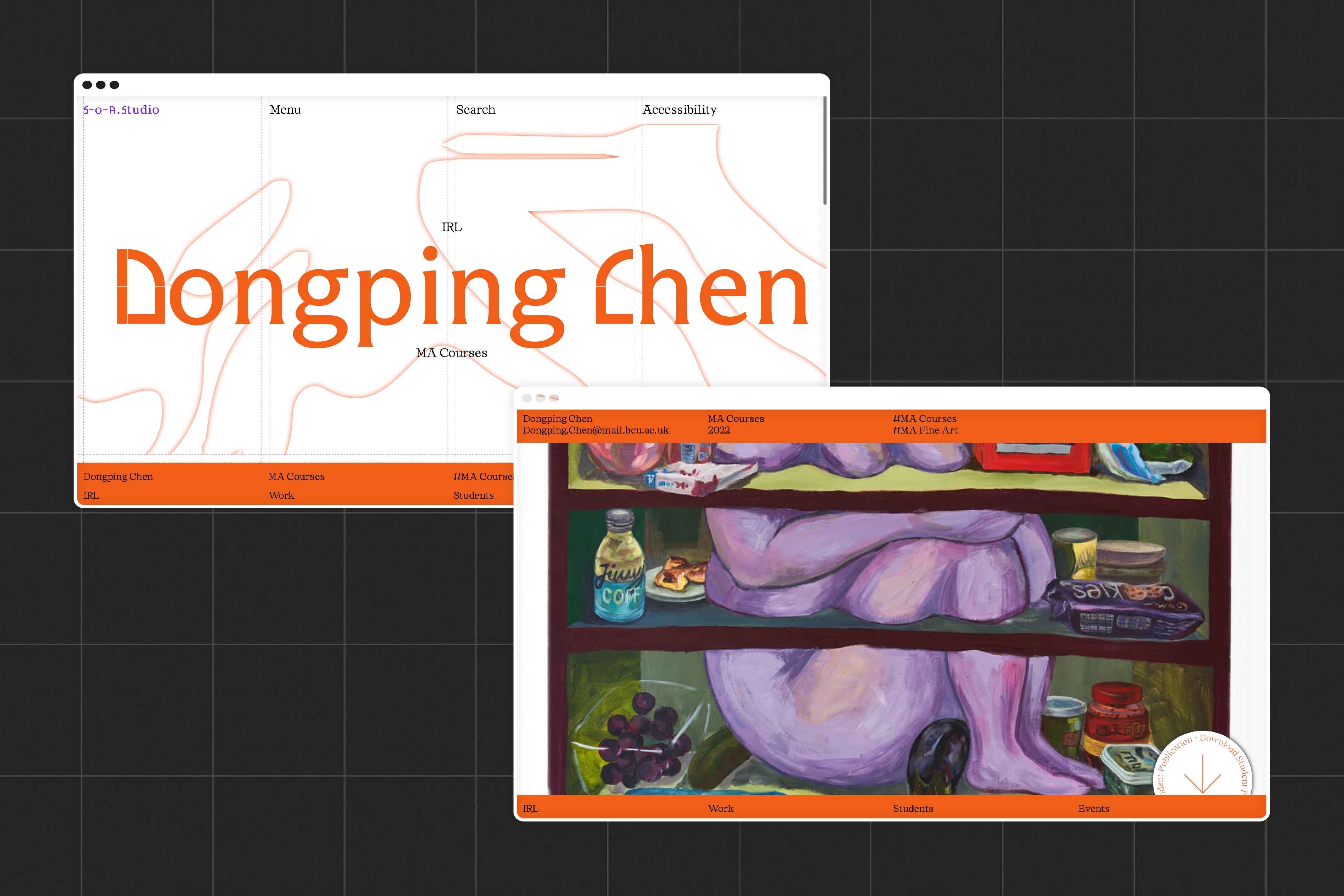 Website images showing Donping Chens's work, the first image shows the Donping Chens's name in the branding fonts. The second image shows an image of Donping Chens's work.