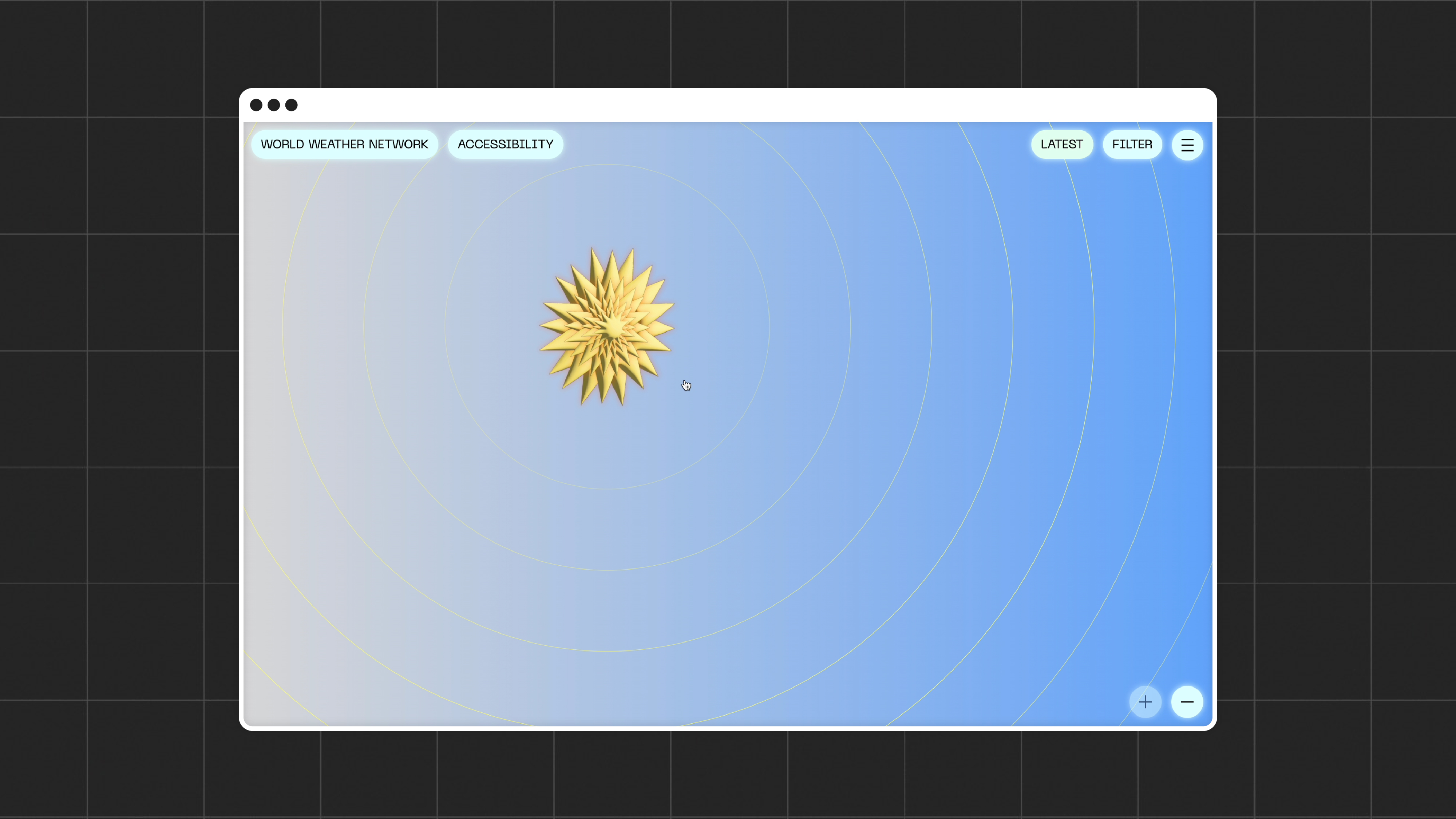 A desktop browser showing the world weather network website with a special event icon which is a sun